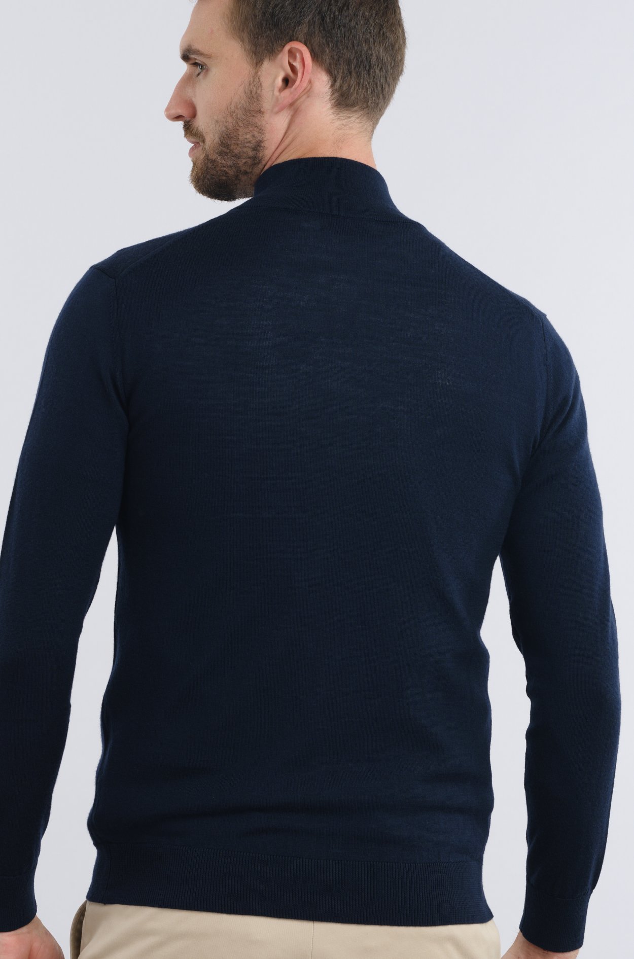 Tmavě modrý merino svetr na zip Selby