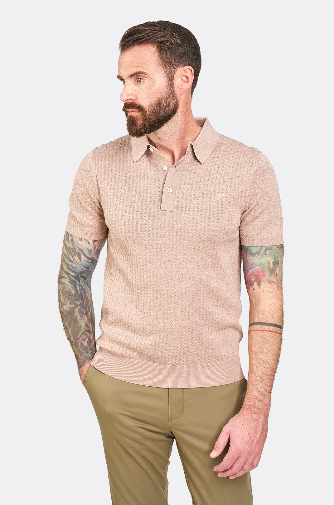 Béžové bavlněné polo tričko Mariolu