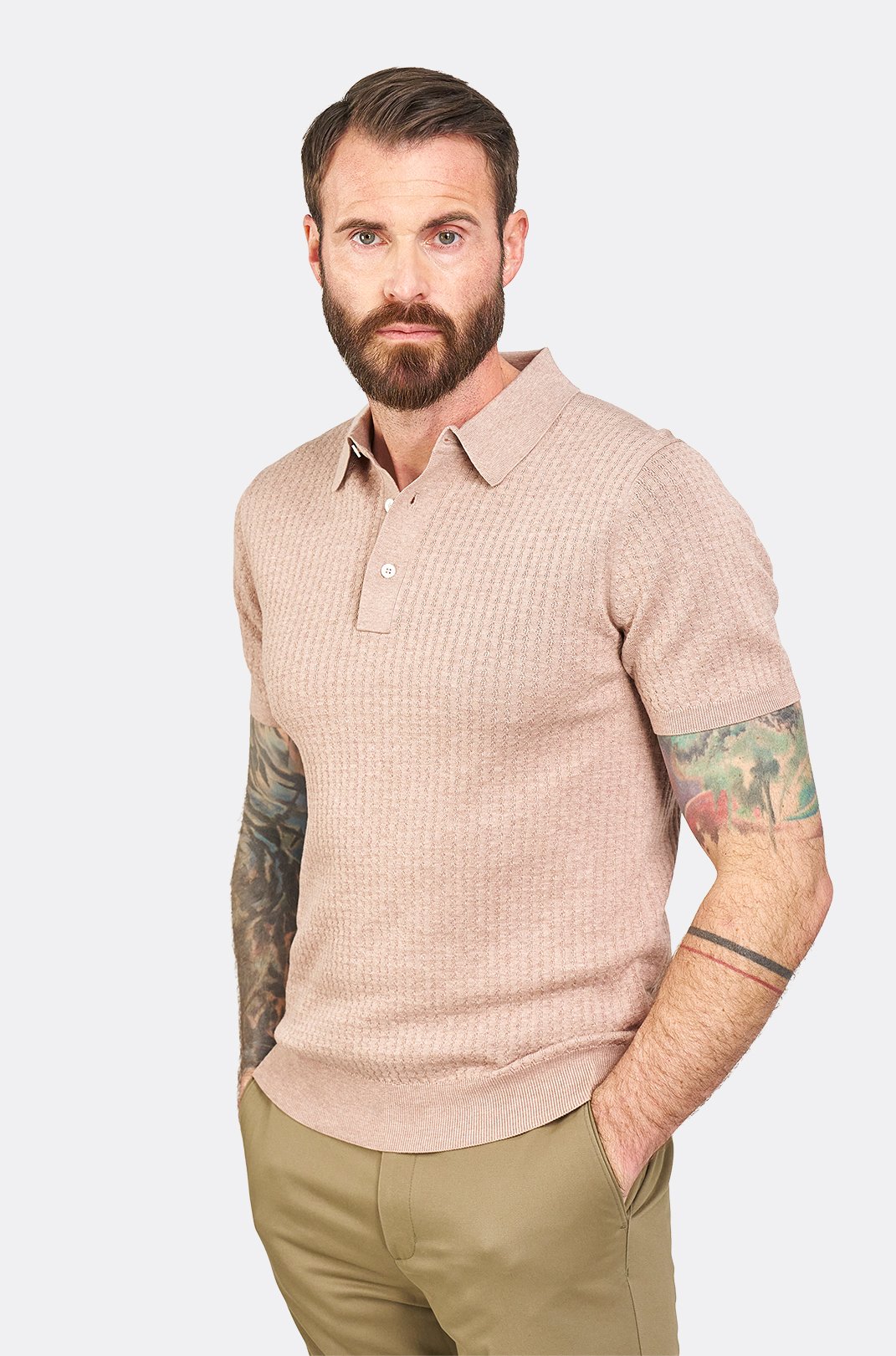 Béžové bavlněné polo tričko Mariolu